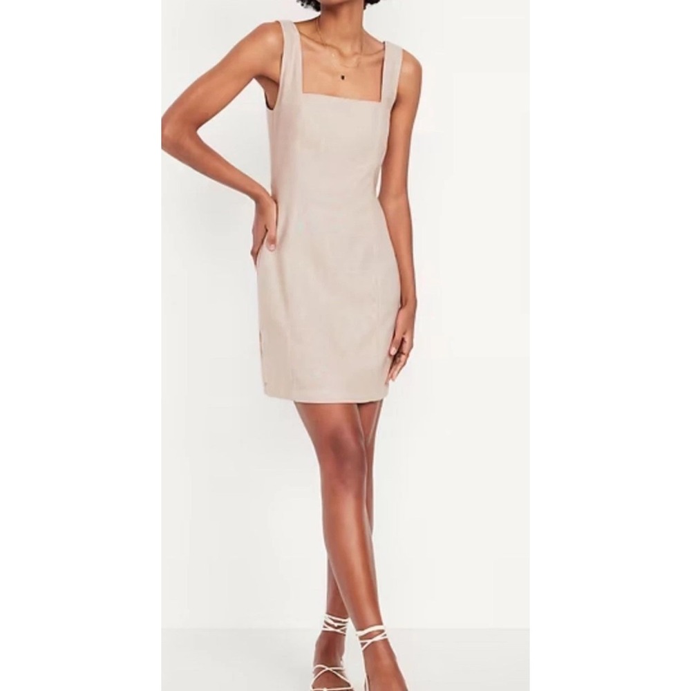 Old Navy Dress Linen Blend Square Neck Sleeveless Beige‎ Minimalist Casual  Sz L